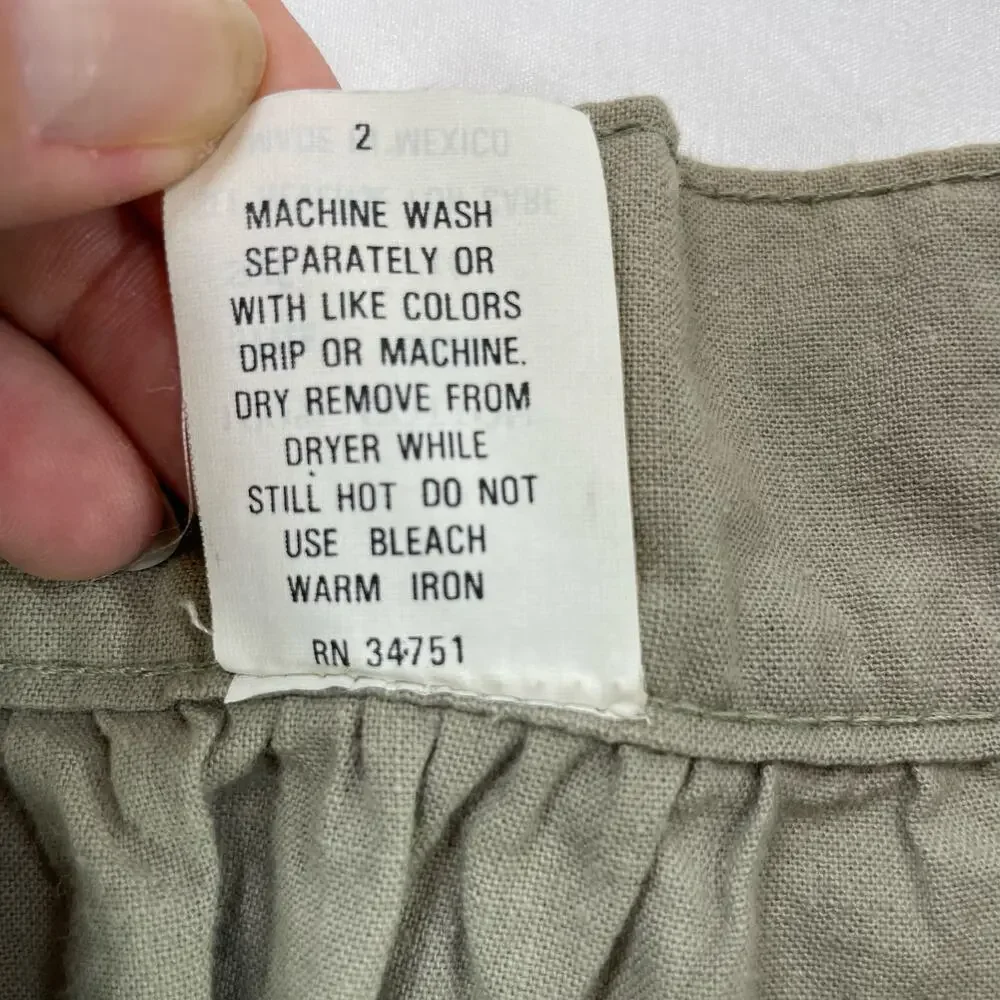 Vintage 100% Cotton Button Front Midi Skirt Khaki Green 14 Women’s 90s Earthy - Picture 5 of 5